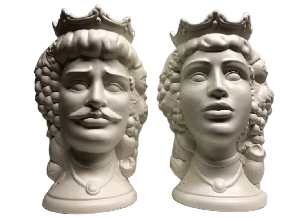 Teste di Moro Kalat Frutta Ceramica Caltagirone cm H.36 L.23 Artigianale Bianco Opaco - DD CERAMICHE SICILIANE