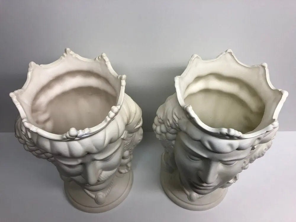 Teste di Moro Kalat Frutta Ceramica Caltagirone cm H.36 L.23 Artigianale Bianco Opaco DD CERAMICHE SICILIANE