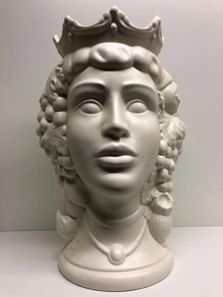 Teste di Moro Kalat Frutta Ceramica Caltagirone cm H.36 L.23 Artigianale Bianco Opaco DD CERAMICHE SICILIANE