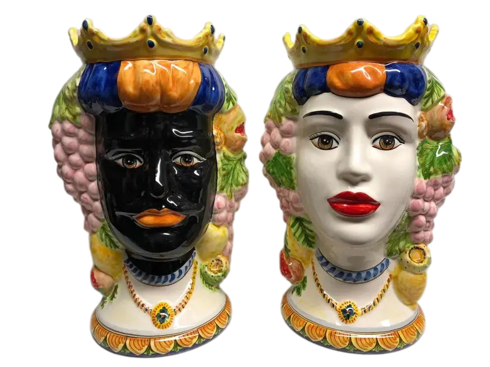 Teste di Moro Kalat Frutta Ceramica Caltagirone cm H.36 L.23 Artigianale - DD CERAMICHE SICILIANE