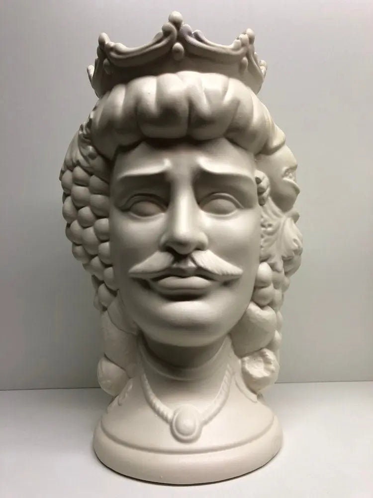 Teste di Moro Kalat Frutta Ceramica Caltagirone cm H.36 L.23 Artigianale Bianco Opaco DD CERAMICHE SICILIANE