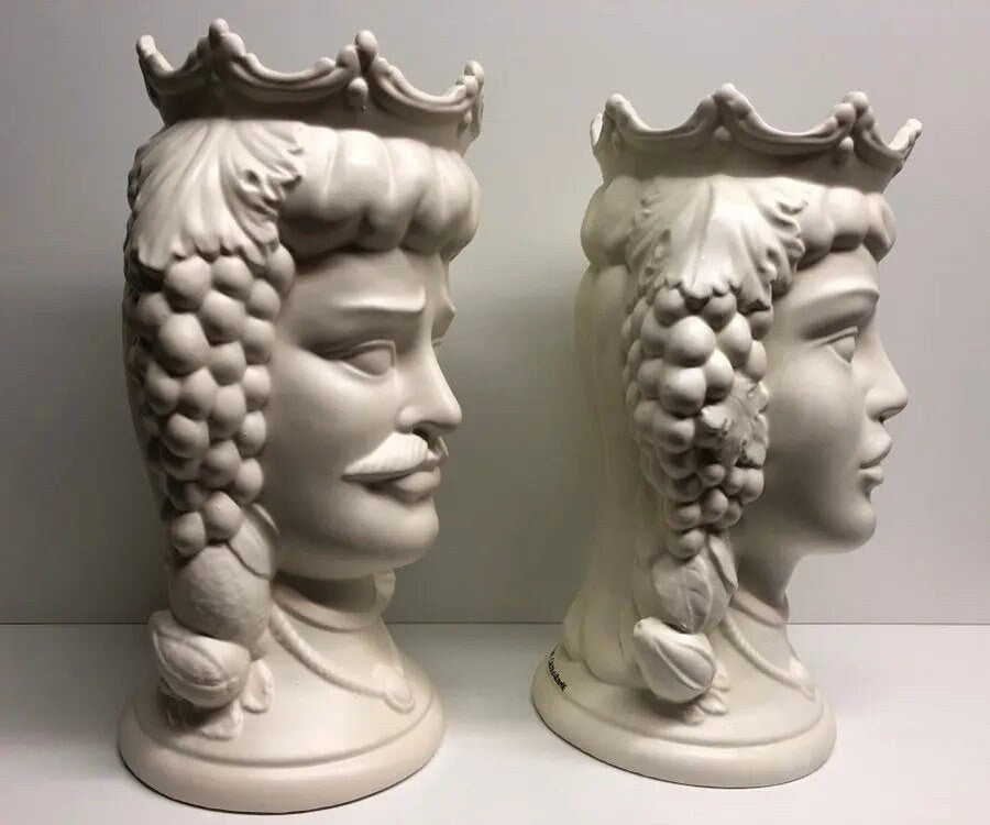 Teste di Moro Kalat Frutta Ceramica Caltagirone cm H.36 L.23 Artigianale Bianco Opaco DD CERAMICHE SICILIANE