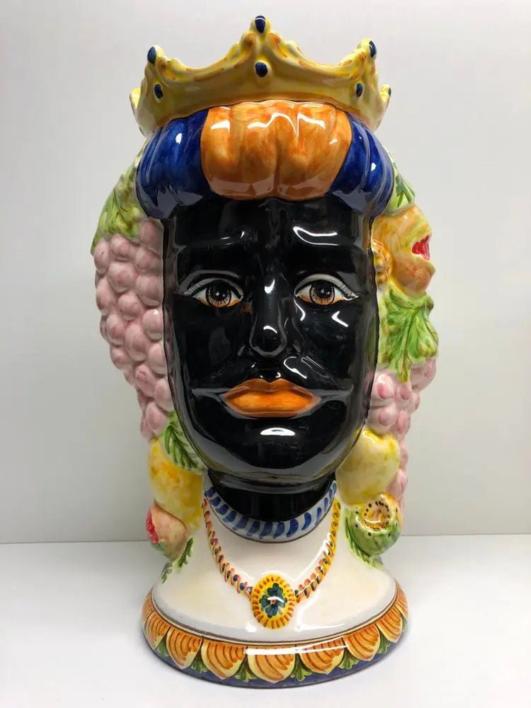 Teste di Moro Kalat Frutta Ceramica Caltagirone cm H.36 L.23 Artigianale DD CERAMICHE SICILIANE