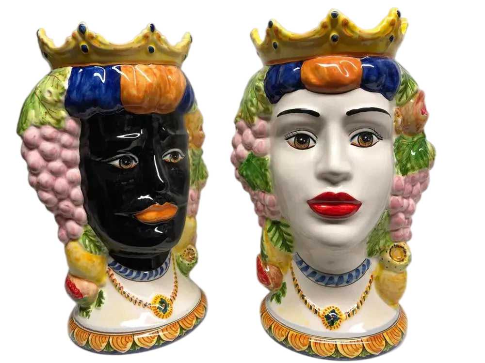 Teste di Moro Kalat Frutta Ceramica Caltagirone cm H.36 L.23 Artigianale - DD CERAMICHE SICILIANE