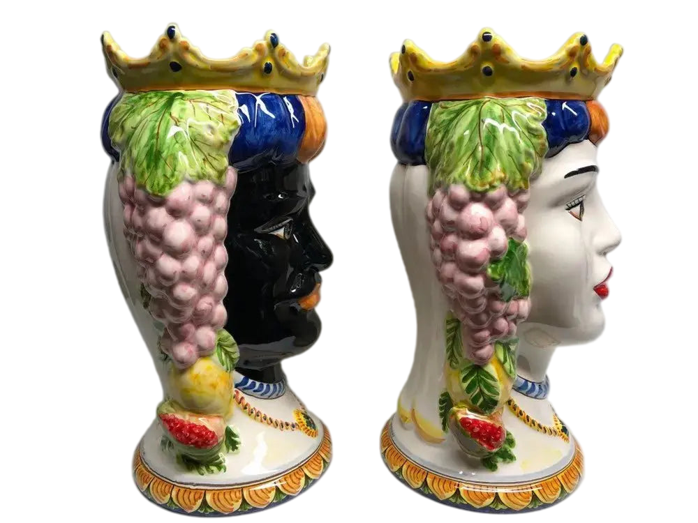 Teste di Moro Kalat Frutta Ceramica Caltagirone cm H.36 L.23 Artigianale - DD CERAMICHE SICILIANE