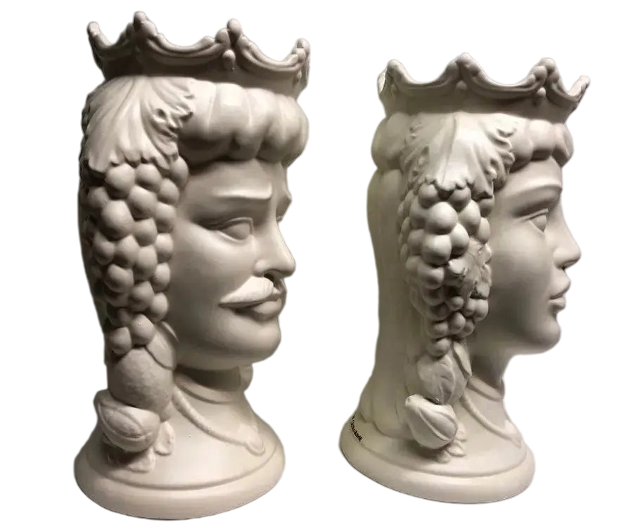 Teste di Moro Kalat Frutta Ceramica Caltagirone cm H.36 L.23 Artigianale Bianco Opaco - DD CERAMICHE SICILIANE