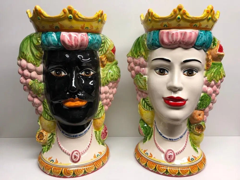 Teste di Moro Kalat Frutta Ceramica Caltagirone cm H.45 L.29 Artigianale DD CERAMICHE SICILIANE