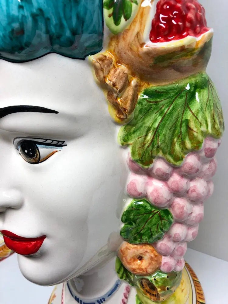 Teste di Moro Kalat Frutta Ceramica Caltagirone cm H.45 L.29 Artigianale DD CERAMICHE SICILIANE