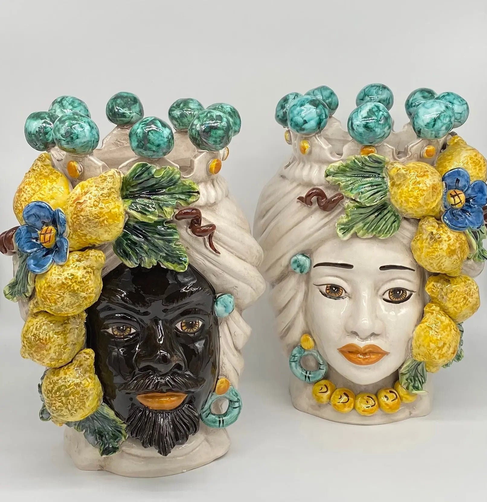 Teste di Moro Limoni Ceramica Caltagirone cm H.30 L.23 Artigianale DD CERAMICHE SICILIANE