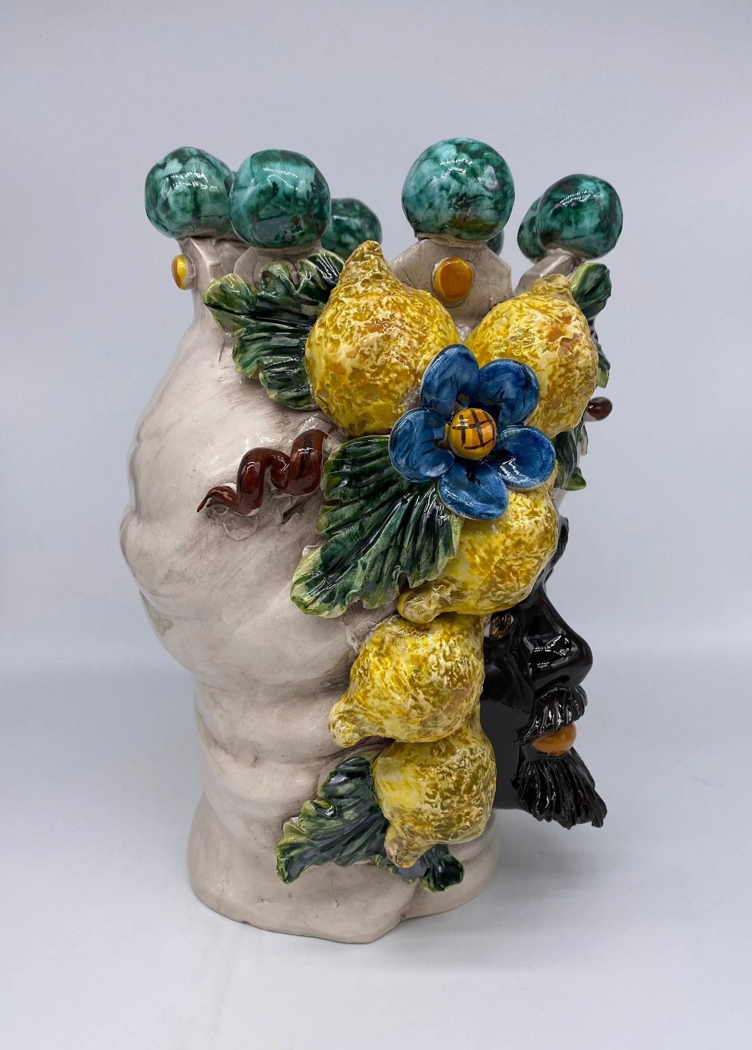 Teste di Moro Limoni Ceramica Caltagirone cm H.30 L.23 Artigianale - DD CERAMICHE SICILIANE