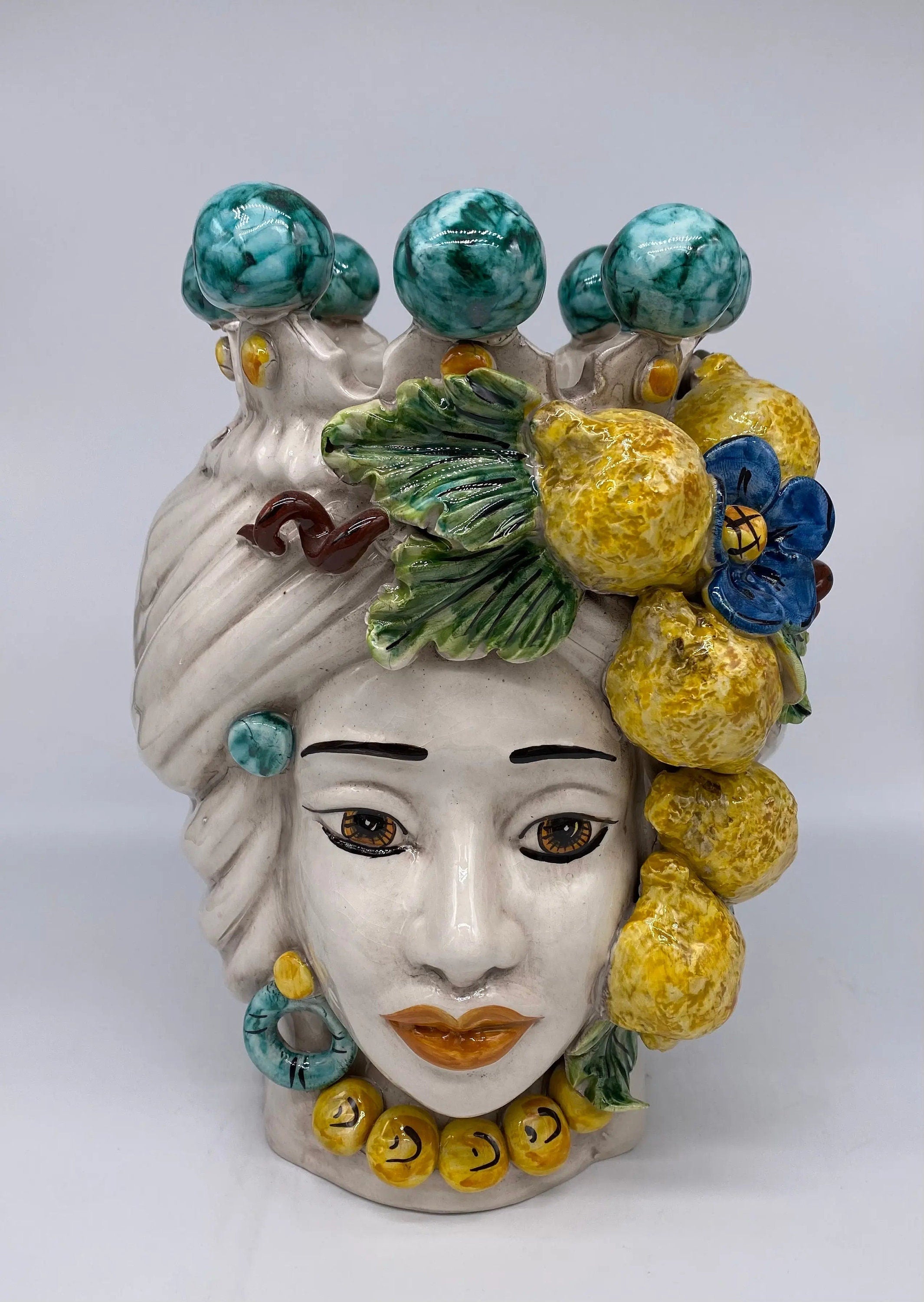 Teste di Moro Limoni Ceramica Caltagirone cm H.30 L.23 Artigianale DD CERAMICHE SICILIANE