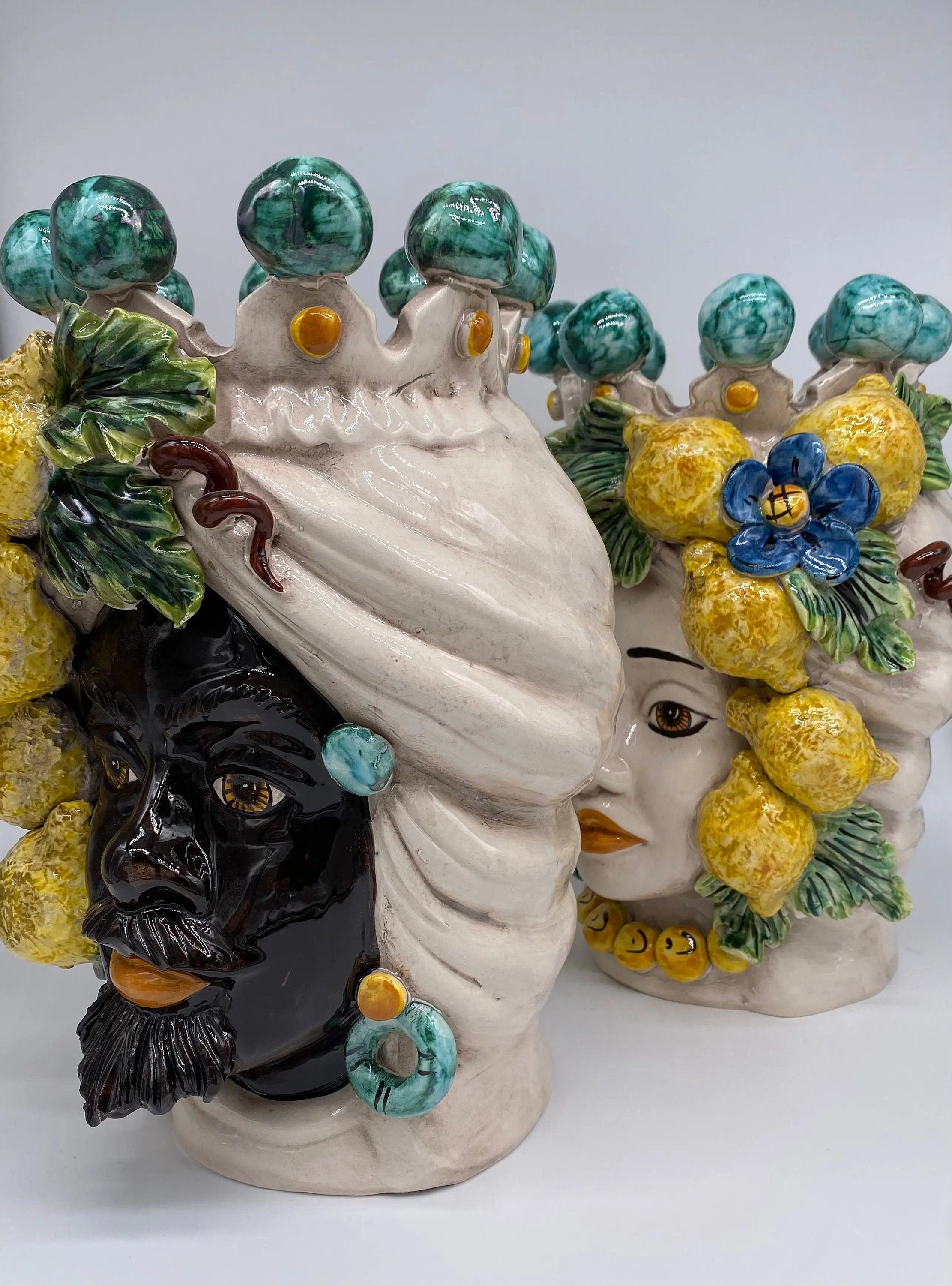 Teste di Moro Limoni Ceramica Caltagirone cm H.30 L.23 Artigianale DD CERAMICHE SICILIANE