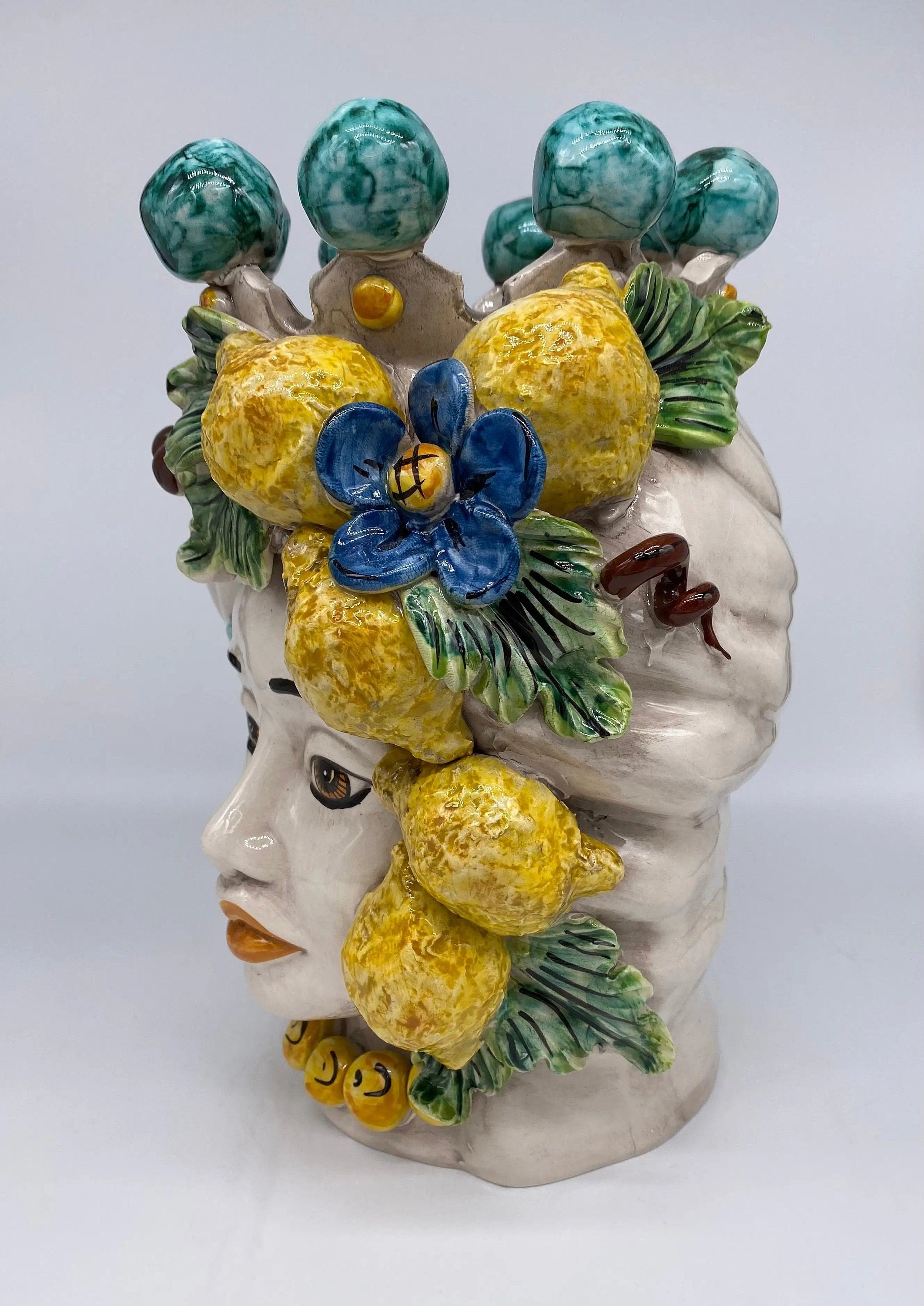 Teste di Moro Limoni Ceramica Caltagirone cm H.30 L.23 Artigianale DD CERAMICHE SICILIANE