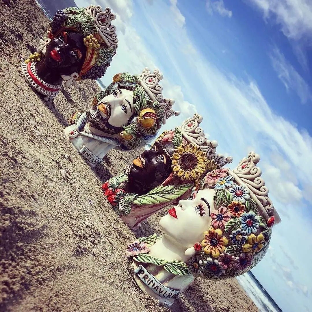 Teste di Moro Linea &quot;4 stagioni&quot; Ceramica Caltagirone cm H.30 L.20 Artigianale DD CERAMICHE SICILIANE