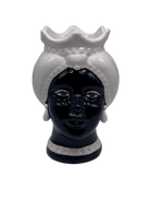 Teste di Moro Luis Ceramica Caltagirone cm H.22 L.15 Artigianale Turbante Liscio Bianco Nero DD CERAMICHE SICILIANE