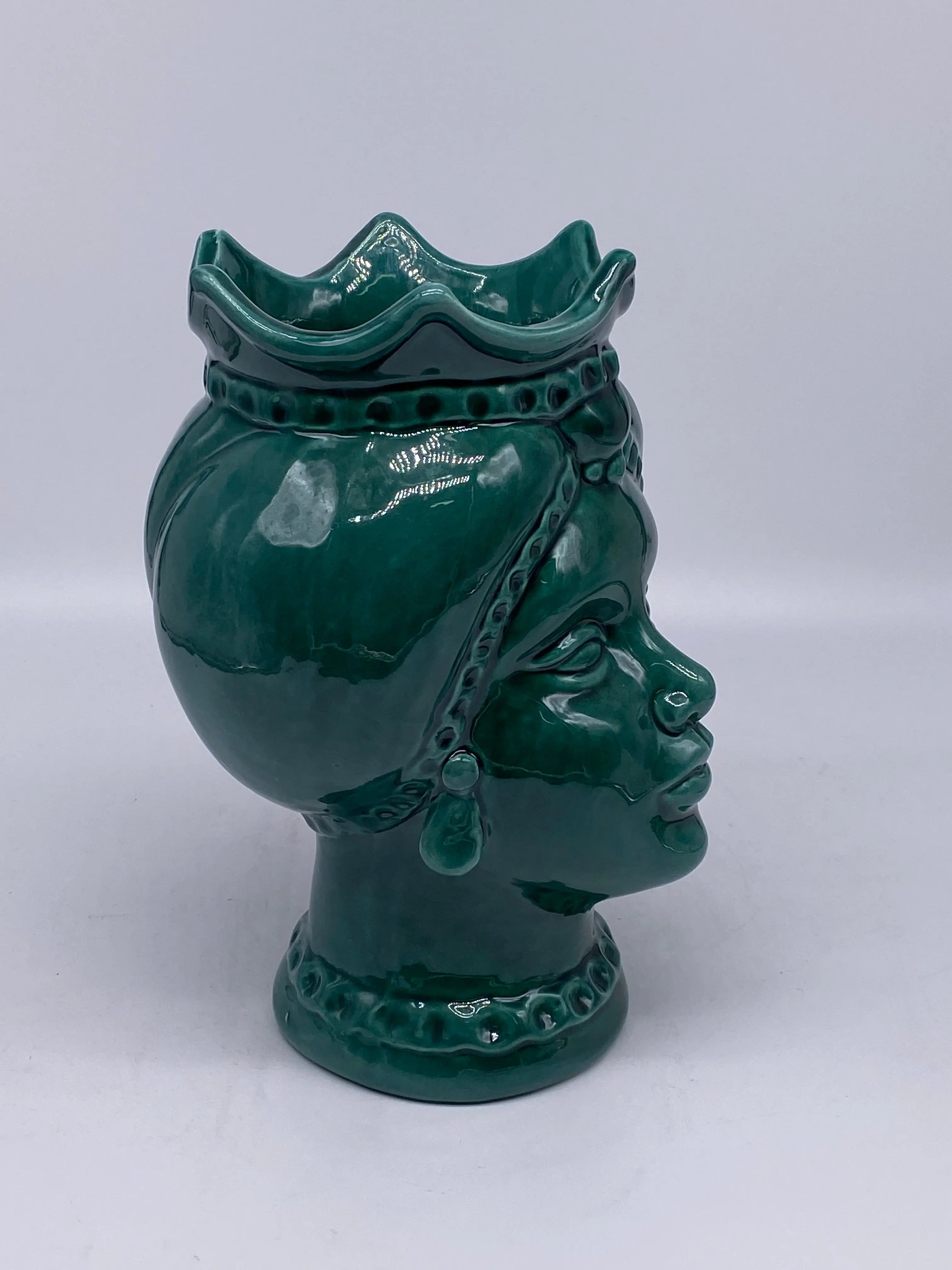 Teste di Moro Luis Ceramica Caltagirone cm H.22 L.15 Artigianale Verde Cristallo DD CERAMICHE SICILIANE