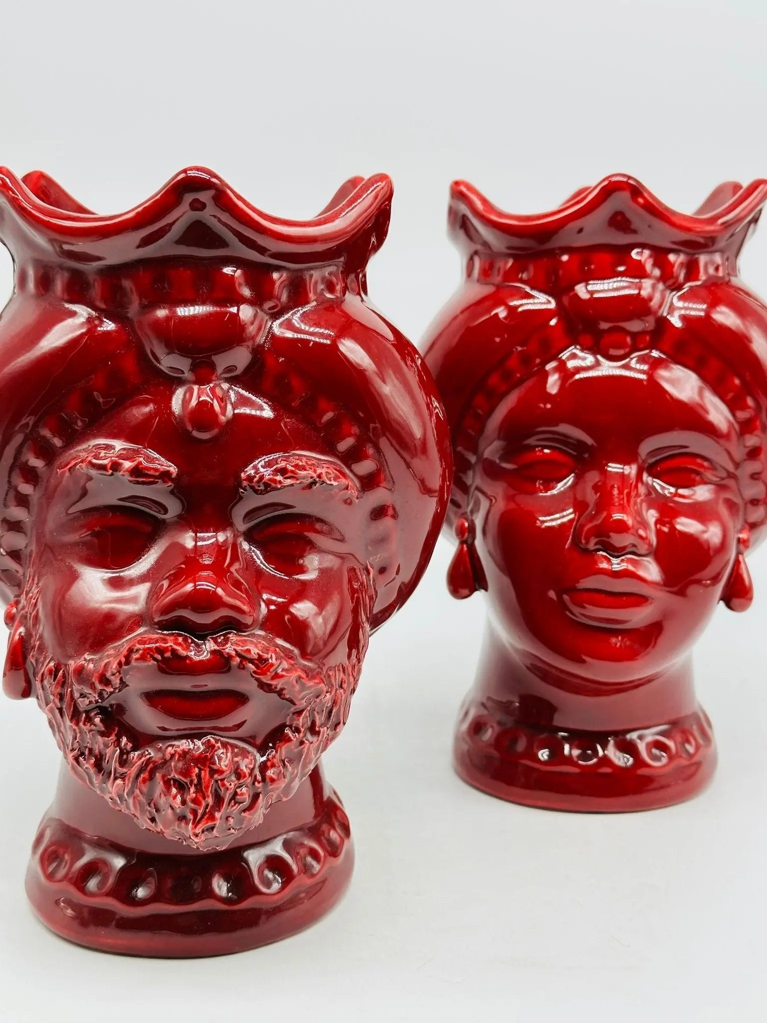 Teste di Moro Luis Ceramica Caltagirone cm H.22 L.15 Artigianale Turbante Bordeaux - TESTA DI MORO