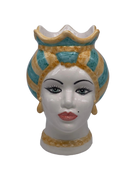 Teste di Moro Luis Ceramica Caltagirone cm H.22 L.15 Artigianale Turbante Liscio Ocra Verde DD CERAMICHE SICILIANE