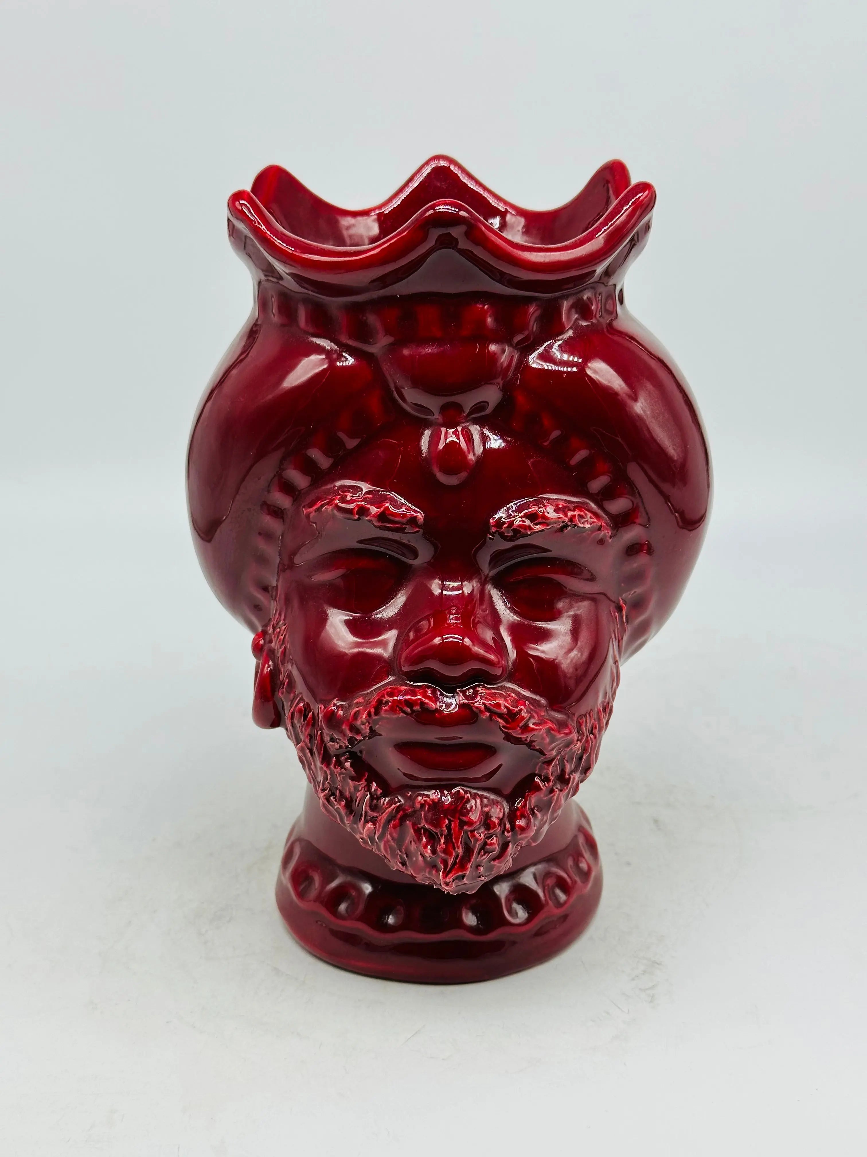 Teste di Moro Luis Ceramica Caltagirone cm H.22 L.15 Artigianale Turbante Bordeaux DD CERAMICHE SICILIANE