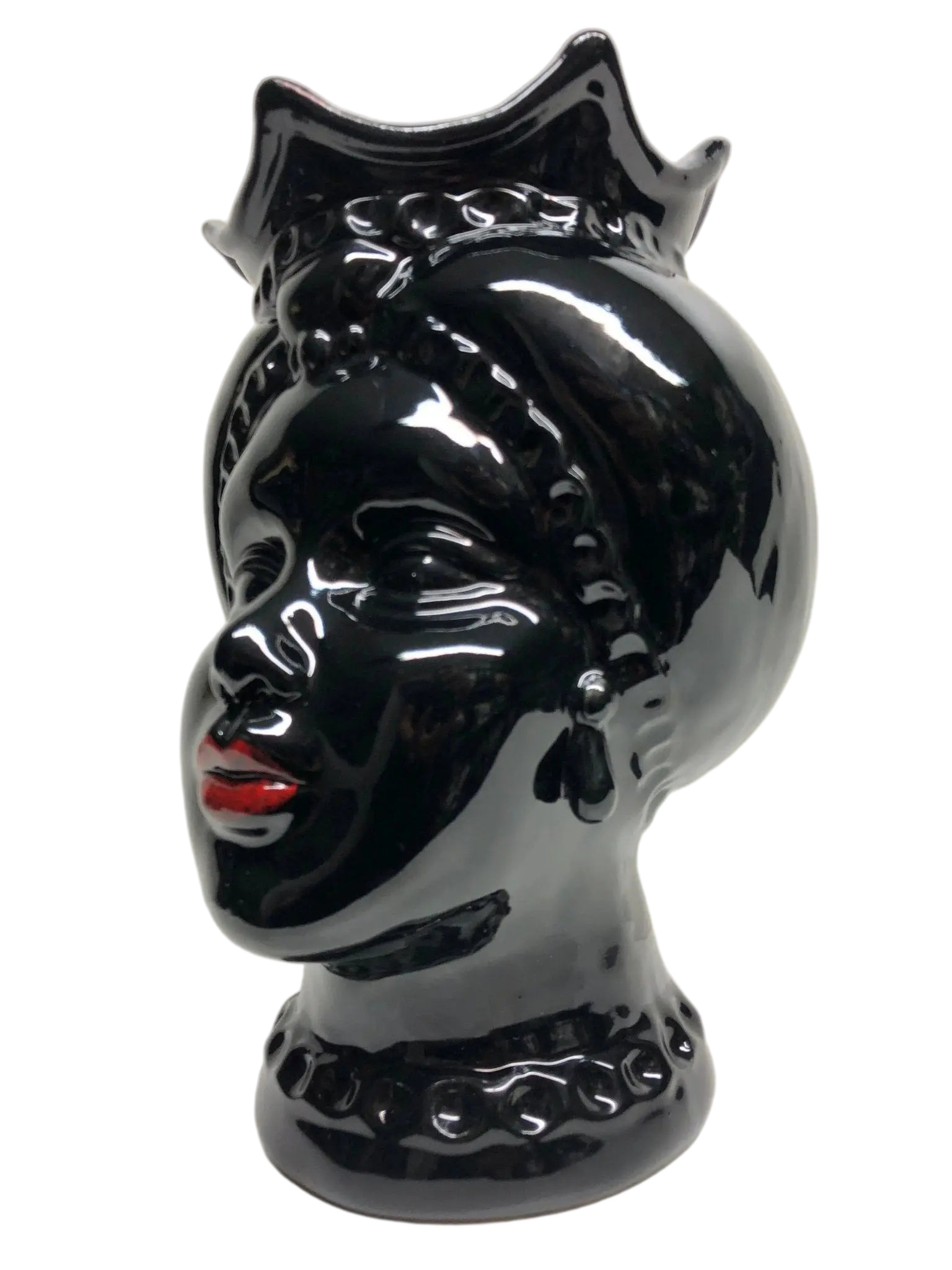 Teste di Moro Luis Ceramica Caltagirone cm H.22 L.15 Artigianale Turbante Liscio Nero Lucido - DD CERAMICHE SICILIANE