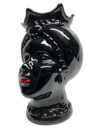 Teste di Moro Luis Ceramica Caltagirone cm H.22 L.15 Artigianale Turbante Liscio Nero Lucido - DD CERAMICHE SICILIANE