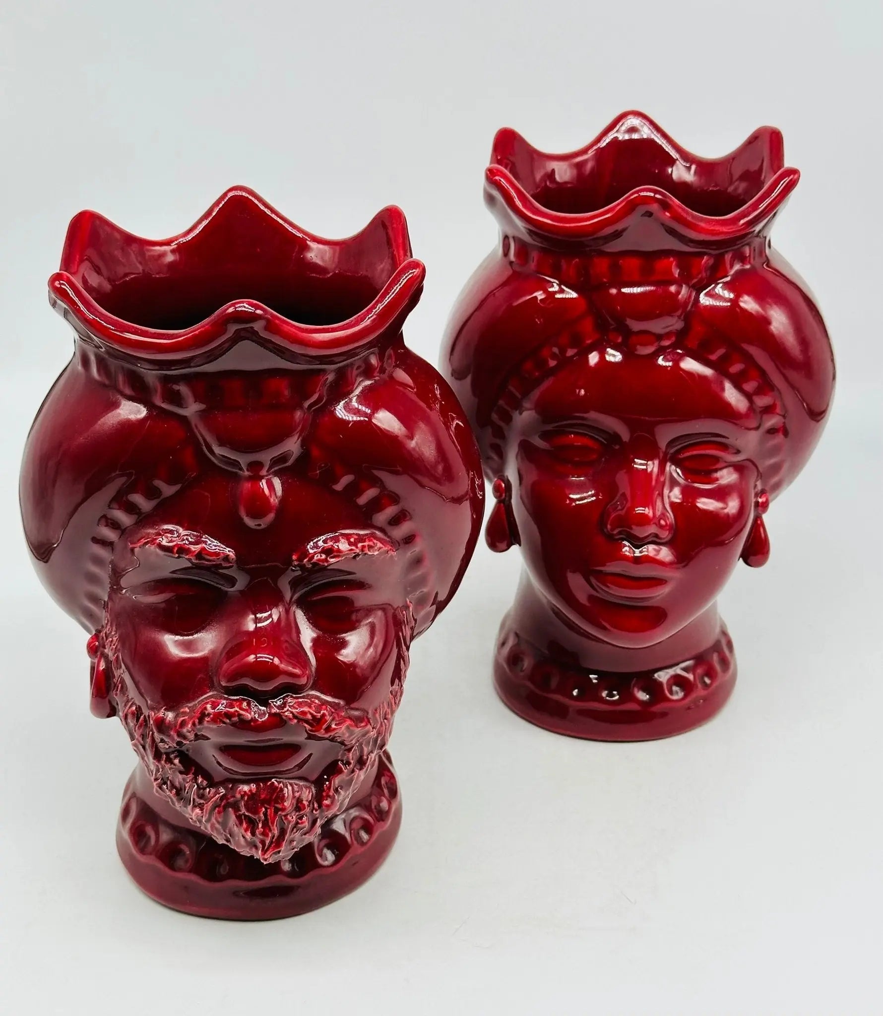 Teste di Moro Luis Ceramica Caltagirone cm H.22 L.15 Artigianale Turbante Bordeaux - TESTA DI MORO