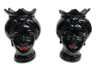 Teste di Moro Luis Ceramica Caltagirone cm H.22 L.15 Artigianale Turbante Liscio Nero Lucido - TESTA DI MORO