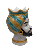 Teste di Moro Luis Ceramica Caltagirone cm H.22 L.15 Artigianale Turbante Liscio Ocra Verde DD CERAMICHE SICILIANE