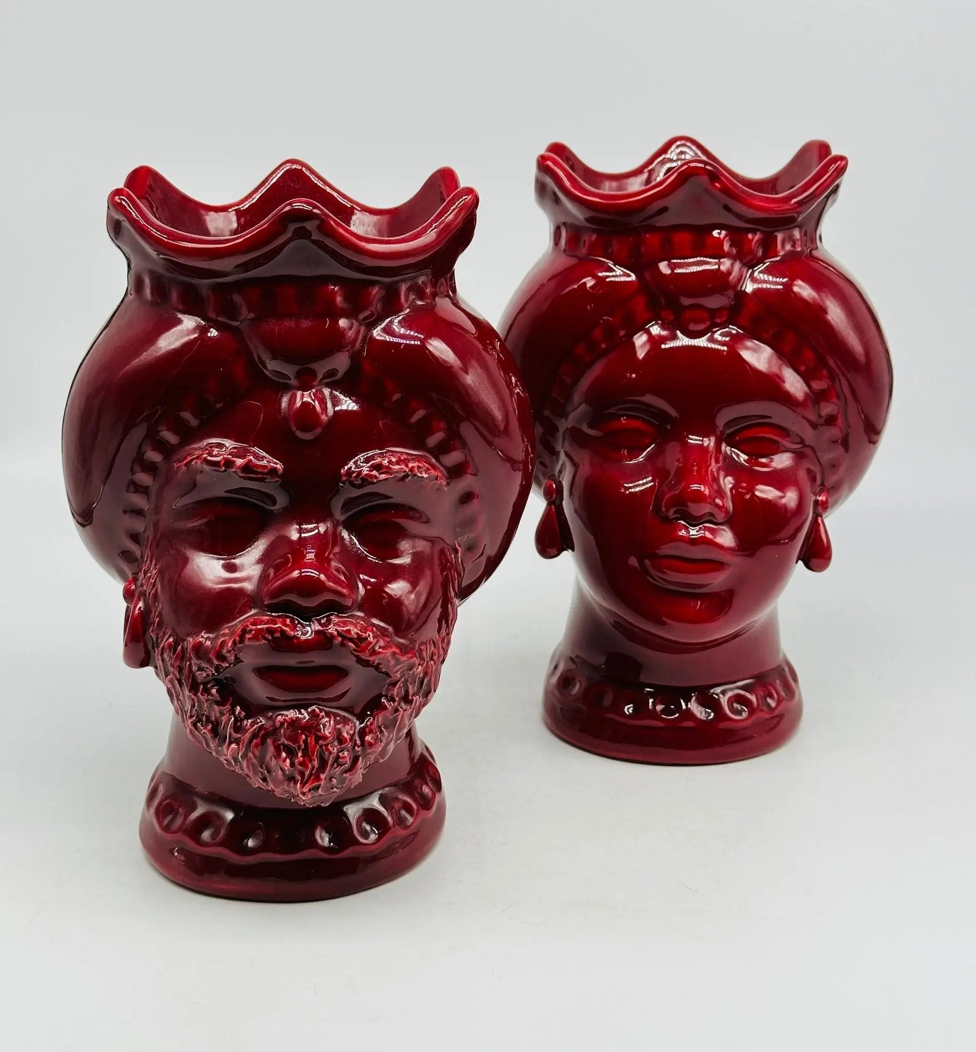 Teste di Moro Luis Ceramica Caltagirone cm H.22 L.15 Artigianale Turbante Bordeaux - TESTA DI MORO