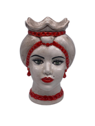 Teste di Moro Luis Ceramica Caltagirone cm H.22 L.15 Artigianale Turbante Liscio Écru Rosso DD CERAMICHE SICILIANE
