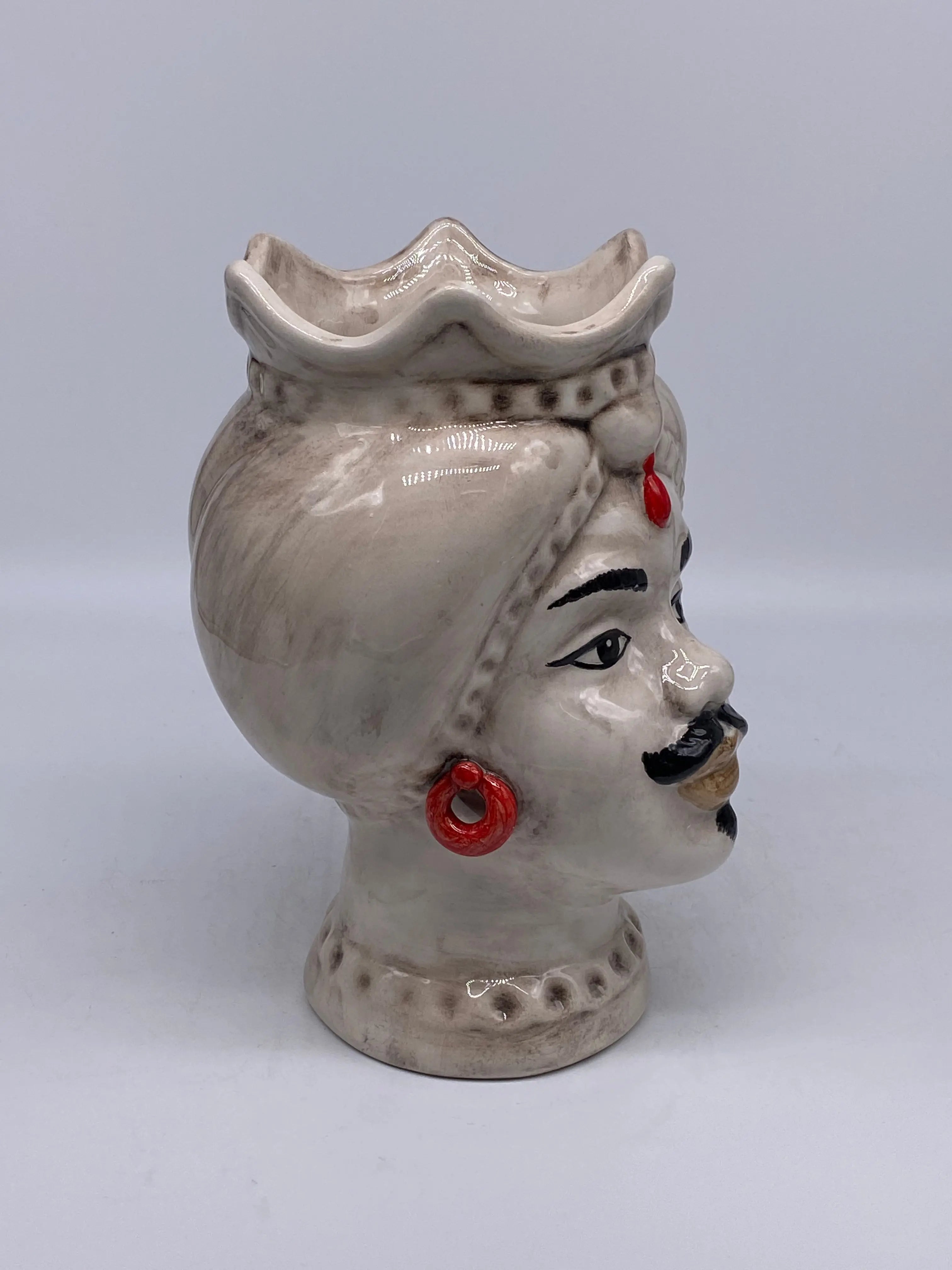 Teste di Moro Luis Ceramica Caltagirone cm H.22 L.15 Artigianale Turbante Liscio Écru DD CERAMICHE SICILIANE