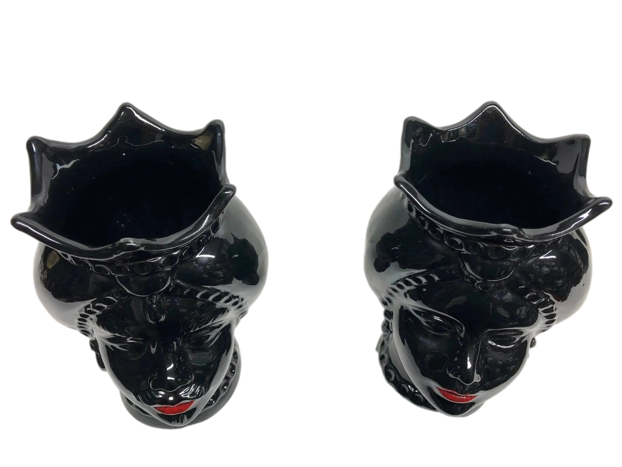 Teste di Moro Luis Ceramica Caltagirone cm H.22 L.15 Artigianale Turbante Liscio Nero Lucido - DD CERAMICHE SICILIANE