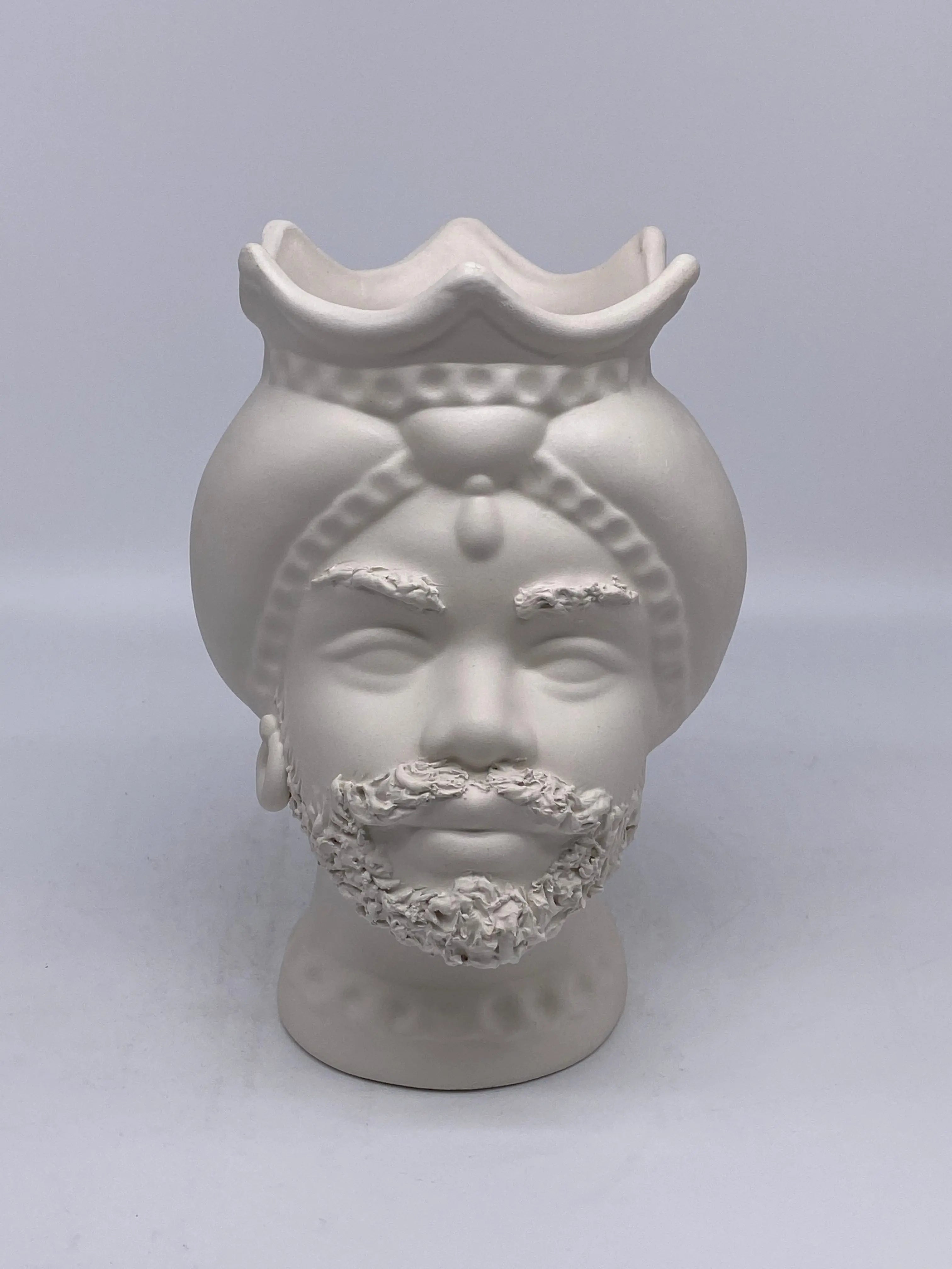 Teste di Moro Luis Ceramica Caltagirone cm H.22 L.15 Artigianale Turbante Bianco Opaco DD CERAMICHE SICILIANE