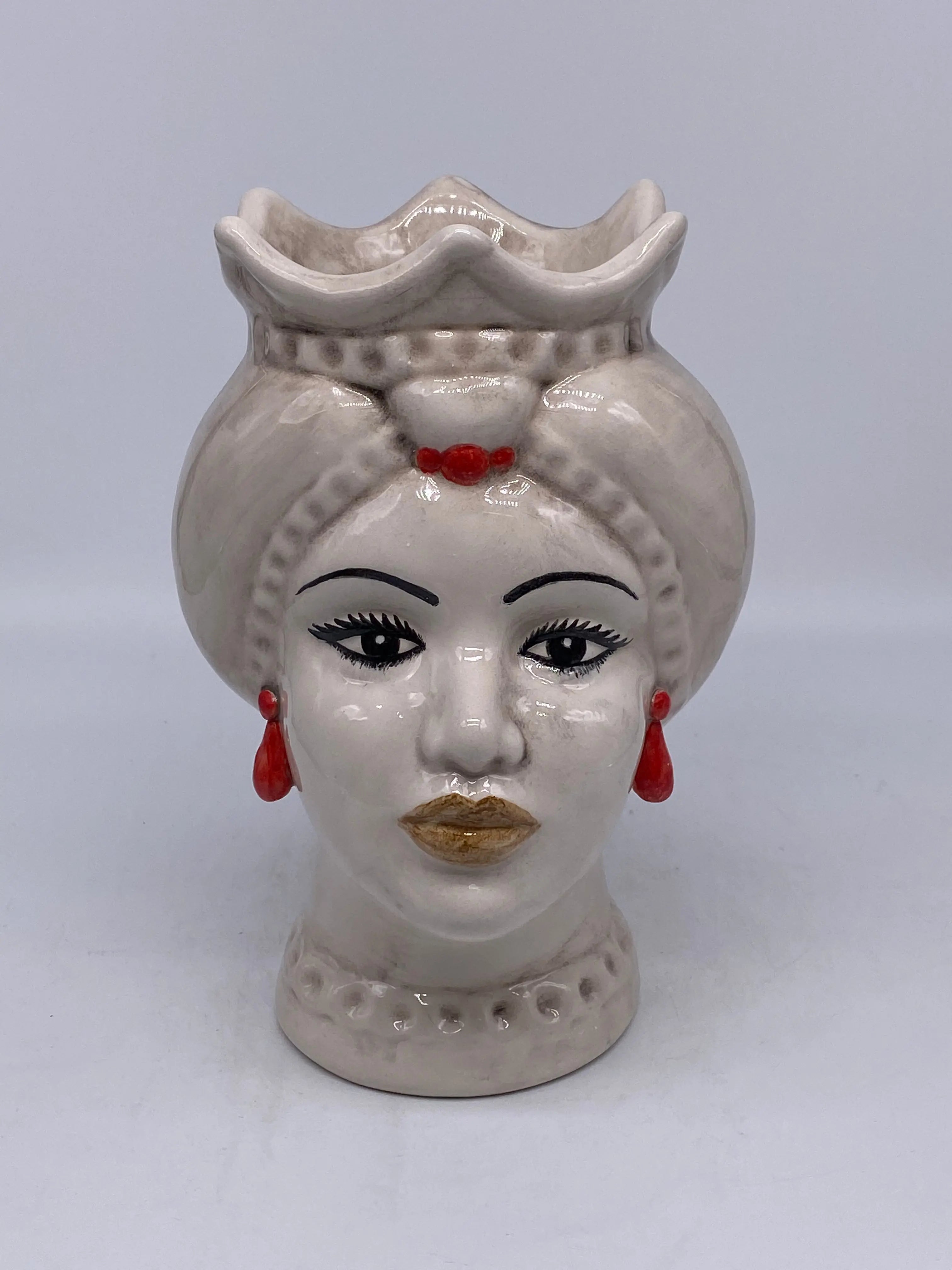 Teste di Moro Luis Ceramica Caltagirone cm H.22 L.15 Artigianale Turbante Liscio Écru DD CERAMICHE SICILIANE