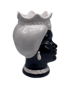 Teste di Moro Luis Ceramica Caltagirone cm H.22 L.15 Artigianale Turbante Liscio Bianco Nero DD CERAMICHE SICILIANE