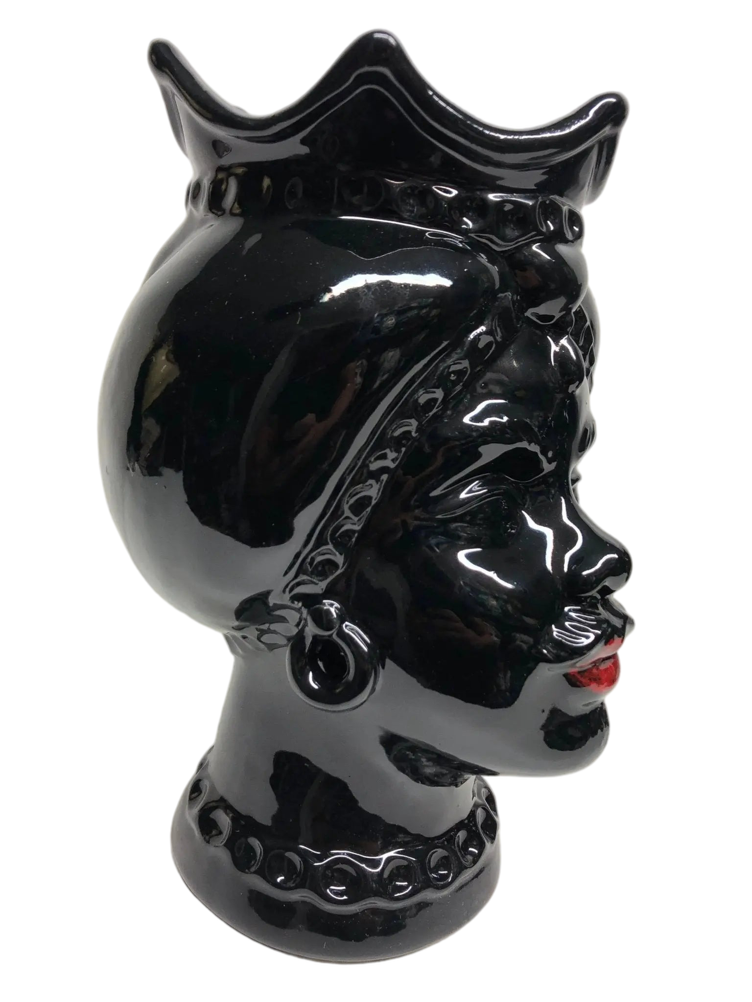 Teste di Moro Luis Ceramica Caltagirone cm H.22 L.15 Artigianale Turbante Liscio Nero Lucido - DD CERAMICHE SICILIANE