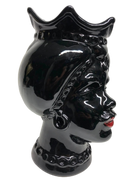 Teste di Moro Luis Ceramica Caltagirone cm H.22 L.15 Artigianale Turbante Liscio Nero Lucido - DD CERAMICHE SICILIANE