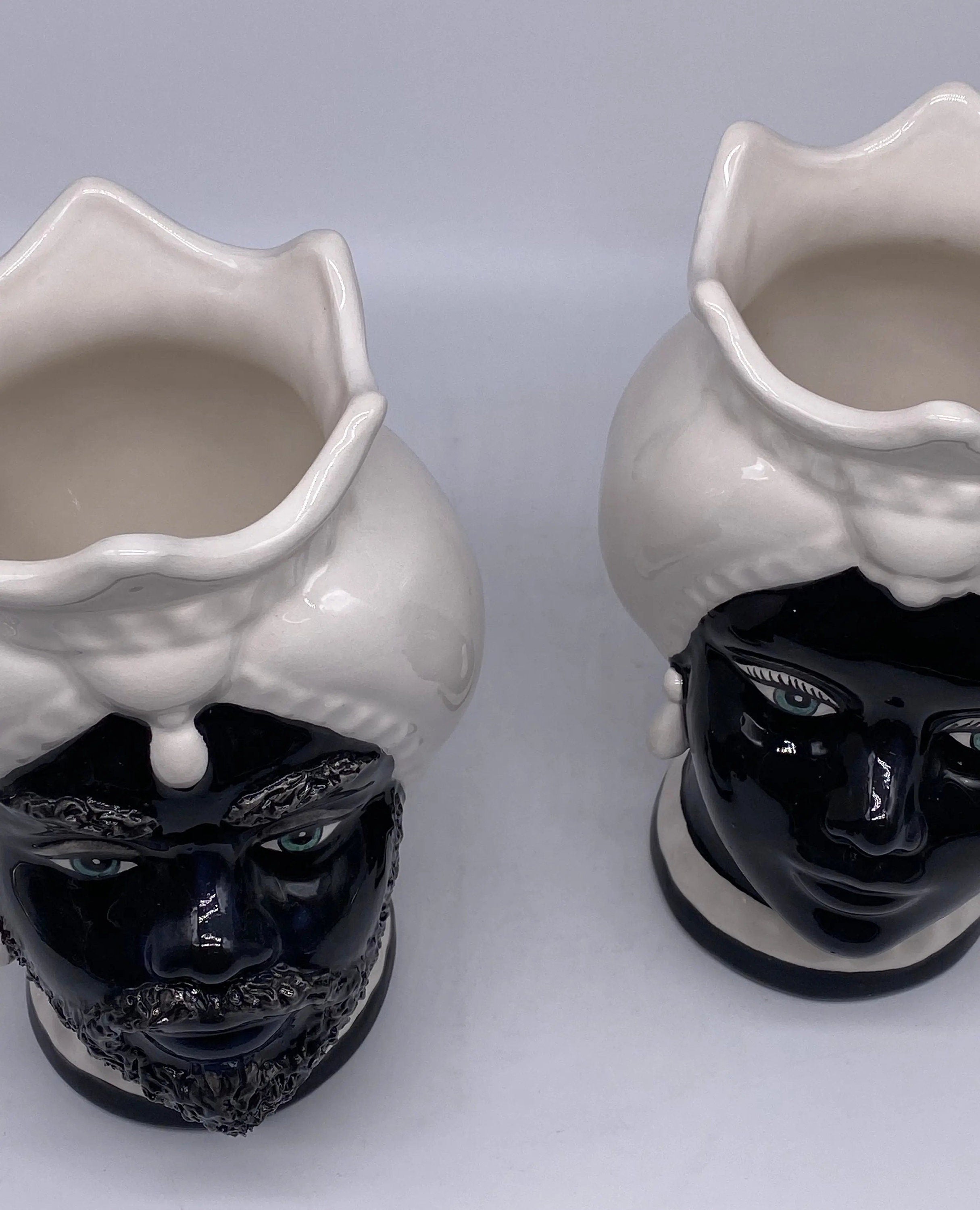 Teste di Moro Luis Ceramica Caltagirone cm H.22 L.15 Artigianale Turbante Liscio Bianco Nero DD CERAMICHE SICILIANE