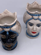Teste di Moro Luis Ceramica Caltagirone cm H.22 L.15 Artigianale Turbante Liscio Écru Blu DD CERAMICHE SICILIANE