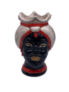 Teste di Moro Luis Ceramica Caltagirone cm H.22 L.15 Artigianale Turbante Liscio Écru Rosso DD CERAMICHE SICILIANE