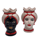 Teste di Moro Luis Ceramica Caltagirone cm H.22 L.15 Artigianale Turbante Liscio Écru Rosso DD CERAMICHE SICILIANE