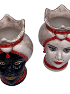 Teste di Moro Luis Ceramica Caltagirone cm H.22 L.15 Artigianale Turbante Liscio Écru Rosso DD CERAMICHE SICILIANE