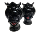 Teste di Moro Luis Ceramica Caltagirone cm H.22 L.15 Artigianale Turbante Liscio Nero Lucido - DD CERAMICHE SICILIANE
