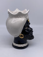 Teste di Moro Luis Ceramica Caltagirone cm H.22 L.15 Artigianale Turbante Liscio Bianco Nero Oro DD CERAMICHE SICILIANE