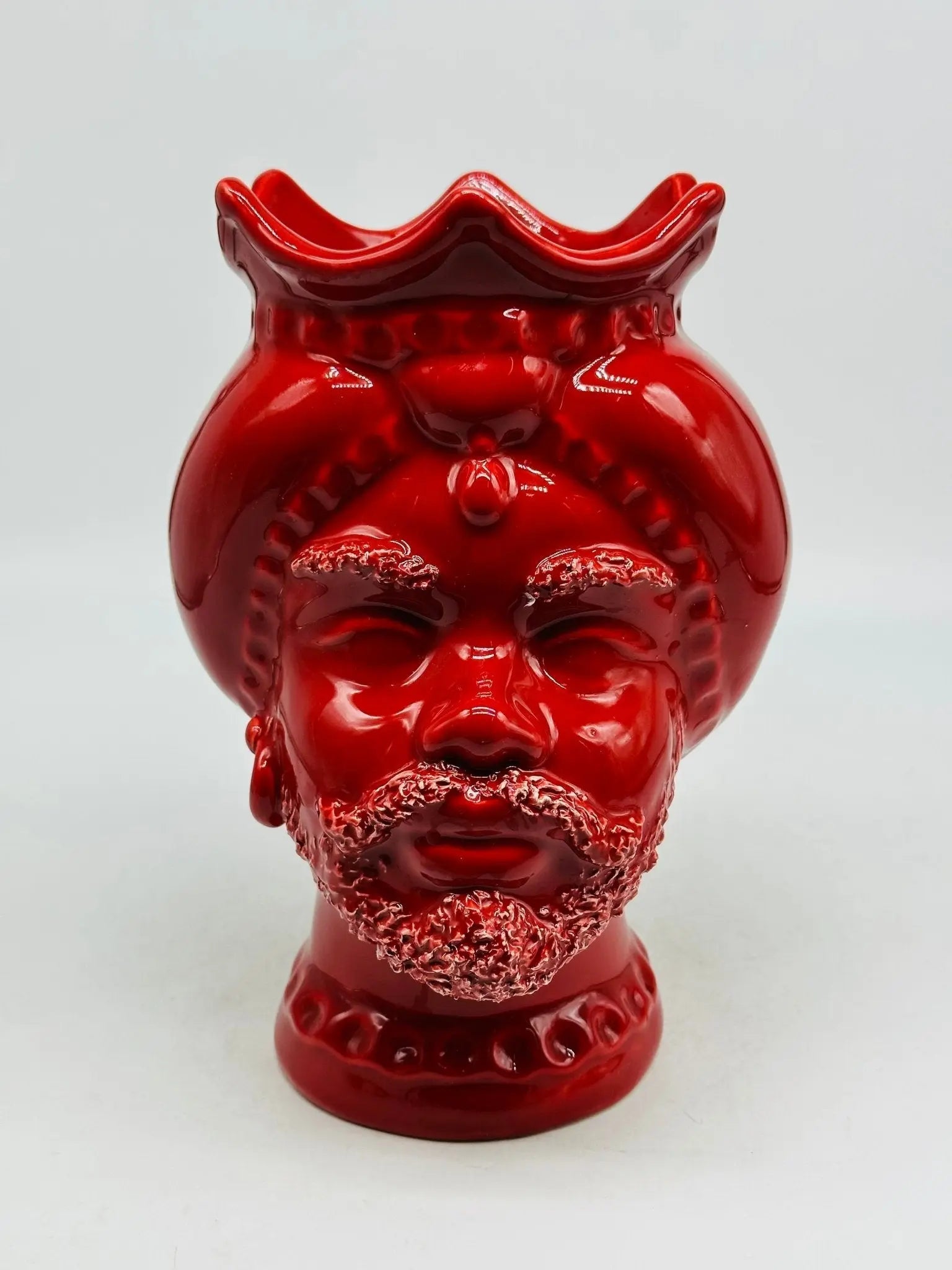 Teste di Moro Luis Ceramica Caltagirone cm H.22 L.15 Artigianale Turbante Rosso - Uomo - TESTA DI MORO