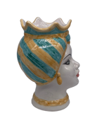 Teste di Moro Luis Ceramica Caltagirone cm H.22 L.15 Artigianale Turbante Liscio Ocra Verde DD CERAMICHE SICILIANE
