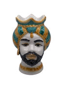 Teste di Moro Luis Ceramica Caltagirone cm H.22 L.15 Artigianale Turbante Liscio Ocra Verde DD CERAMICHE SICILIANE