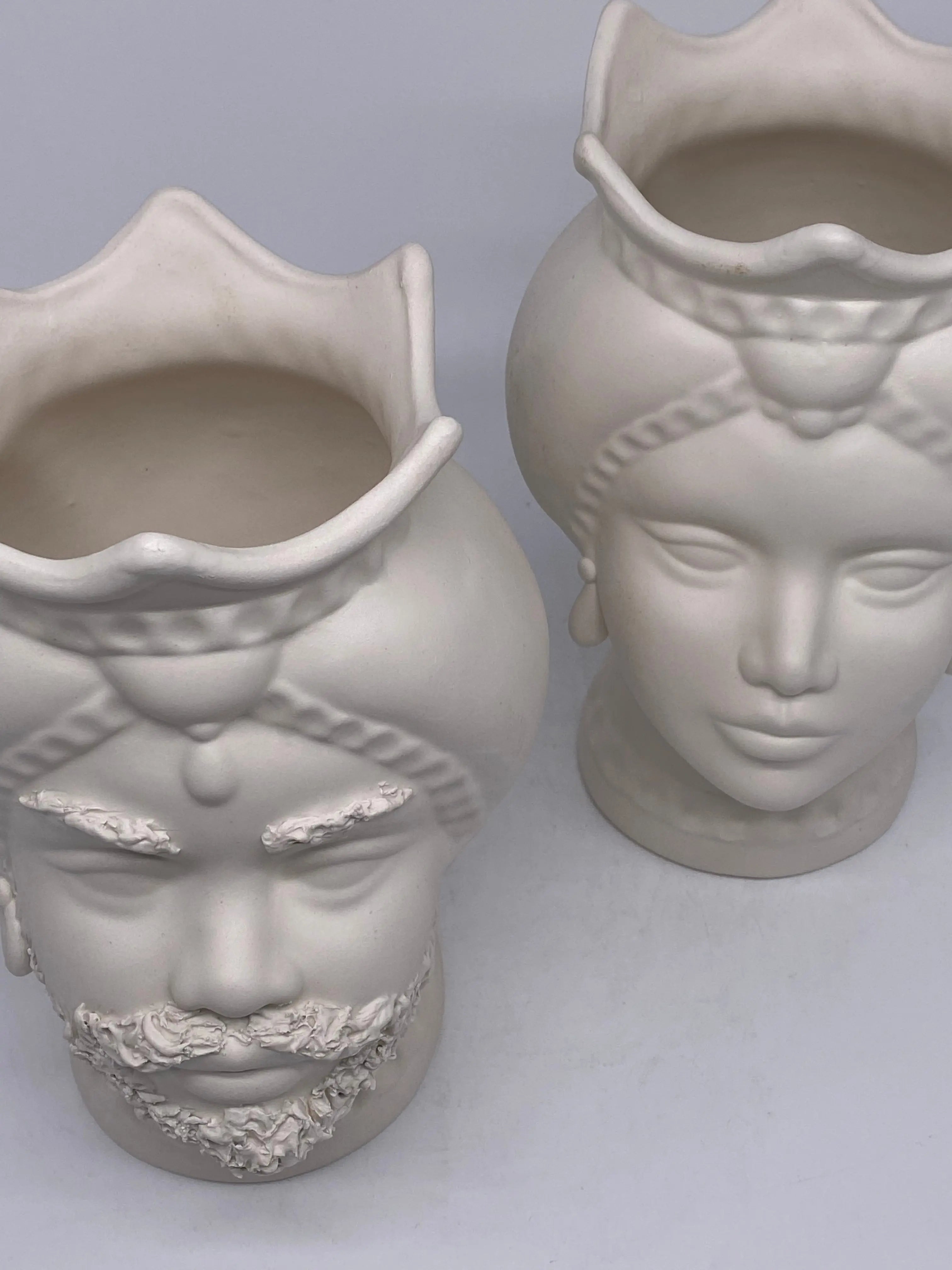 Teste di Moro Luis Ceramica Caltagirone cm H.22 L.15 Artigianale Turbante Bianco Opaco DD CERAMICHE SICILIANE