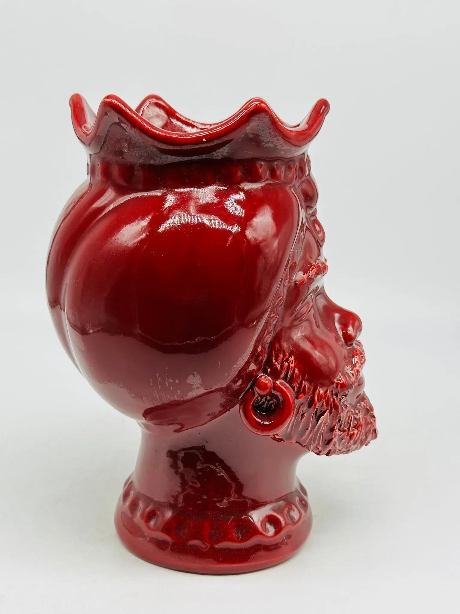 Teste di Moro Luis Ceramica Caltagirone cm H.22 L.15 Artigianale Turbante Bordeaux - TESTA DI MORO