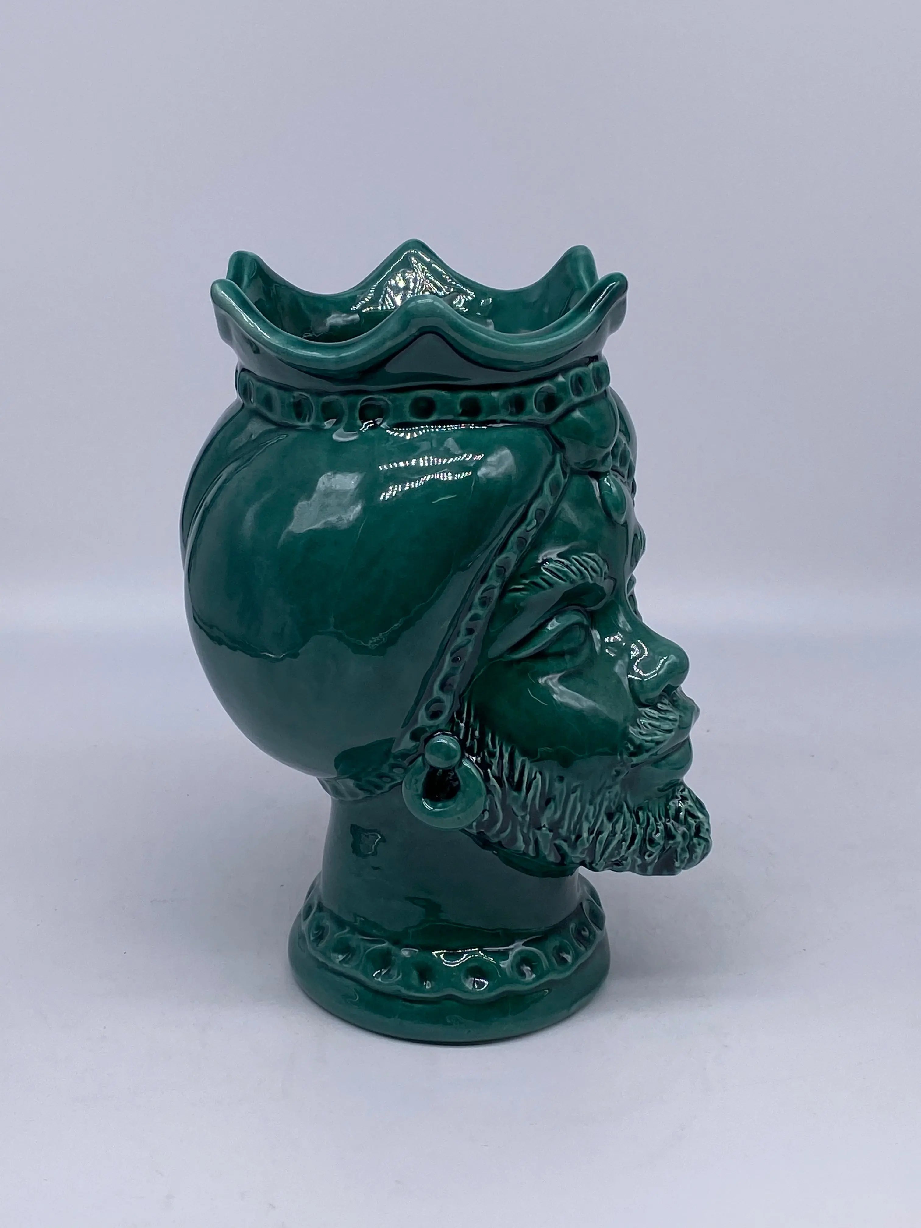 Teste di Moro Luis Ceramica Caltagirone cm H.22 L.15 Artigianale Verde Cristallo DD CERAMICHE SICILIANE